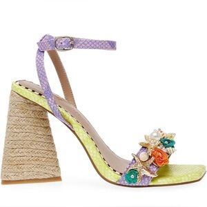 Betsey Johnson Mermaid Seashell Espadrille Chunky Heels in Lime Green Purple 8